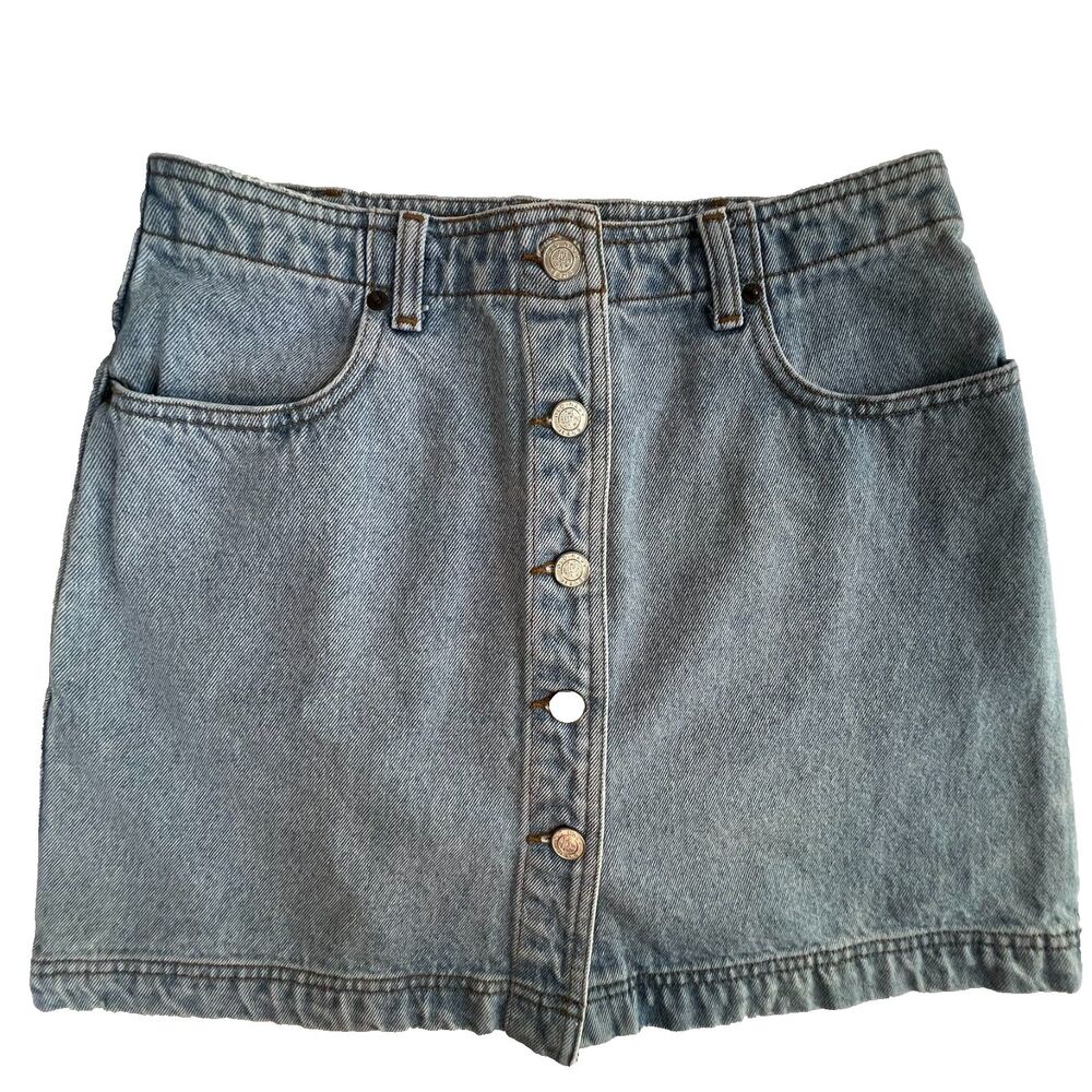 Y2K Denim Button Front Mini Skirt Retro Jean Aesthetic M 2000s Mallcore Old Navy